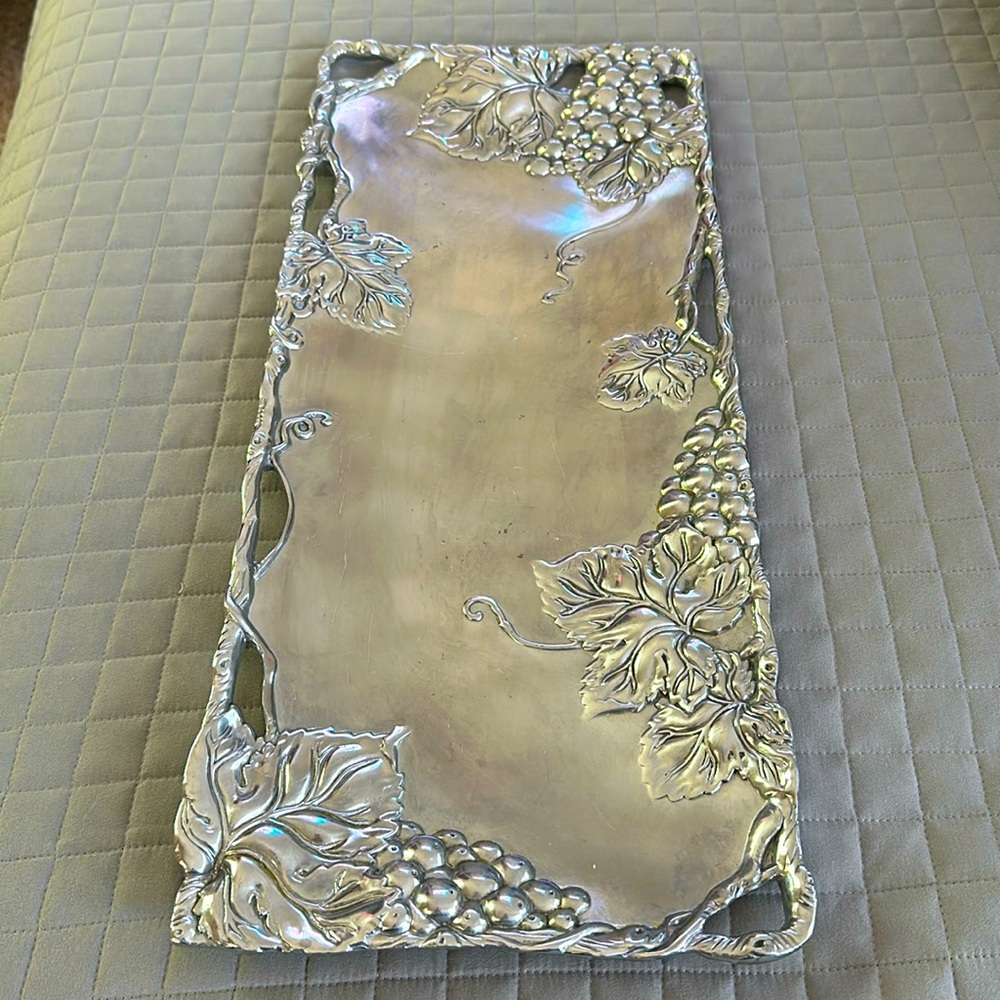 Vintage Arthur Court Rectangular Grape Serving Tray Dish Metal Size 8” by 19”